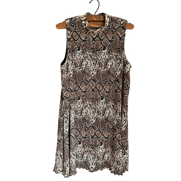 Sadie‎ & Sage Womens Shift Dress Snakeskin Print Sleeveless Mock Neck Brown L - Picture 1 of 4